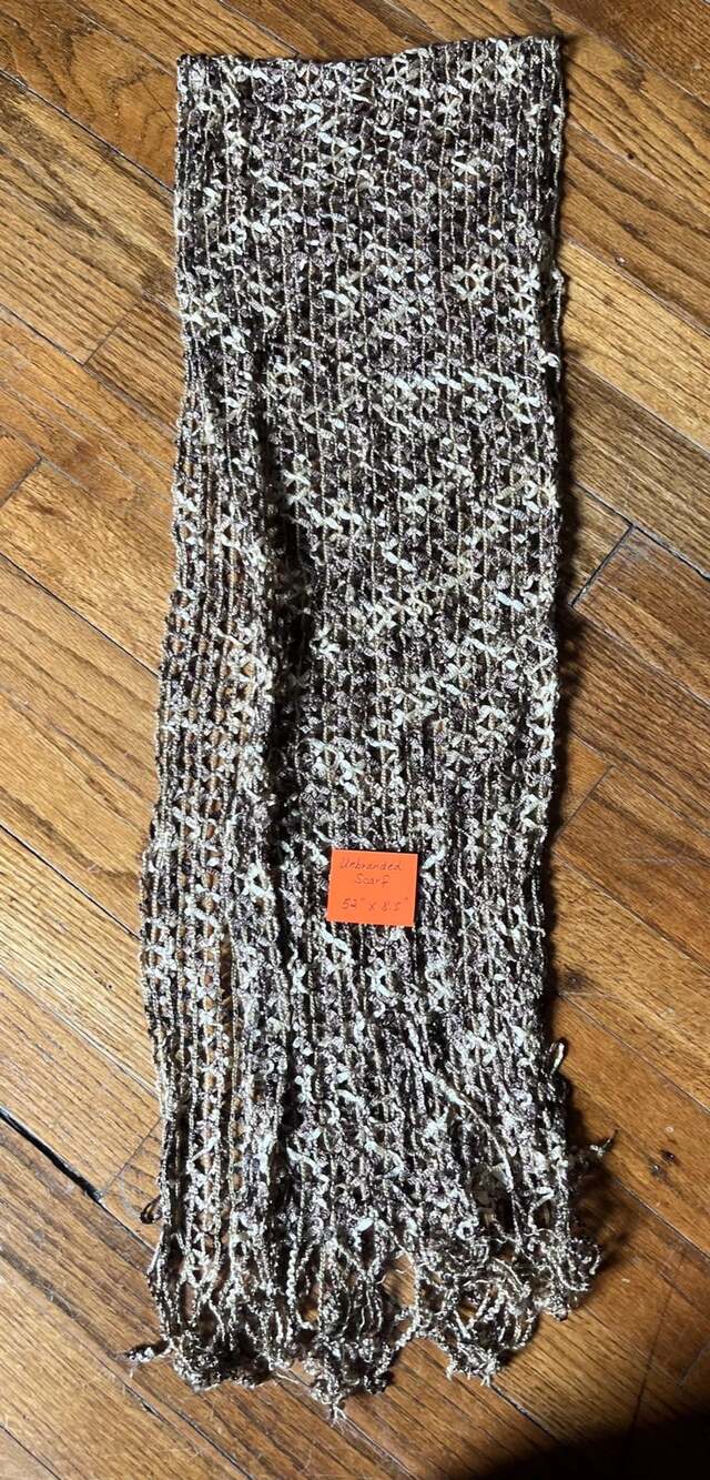 Brown & Cream Open-Weave Fringe Scarf, Boho Textured Wrap for Fall Layering